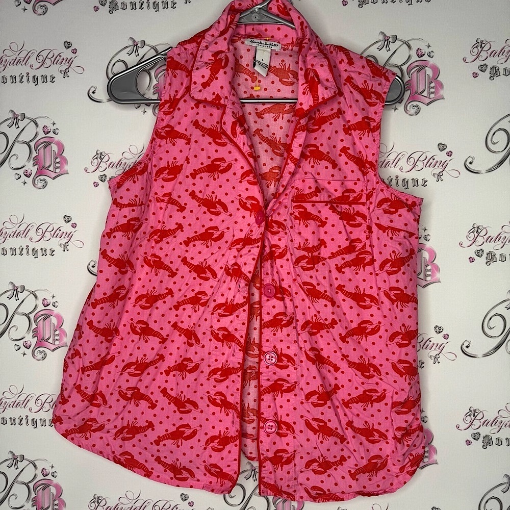 Alexandra bartlett tank top button up lobster 🦞 Pink and Red Sleeveless Shirt
